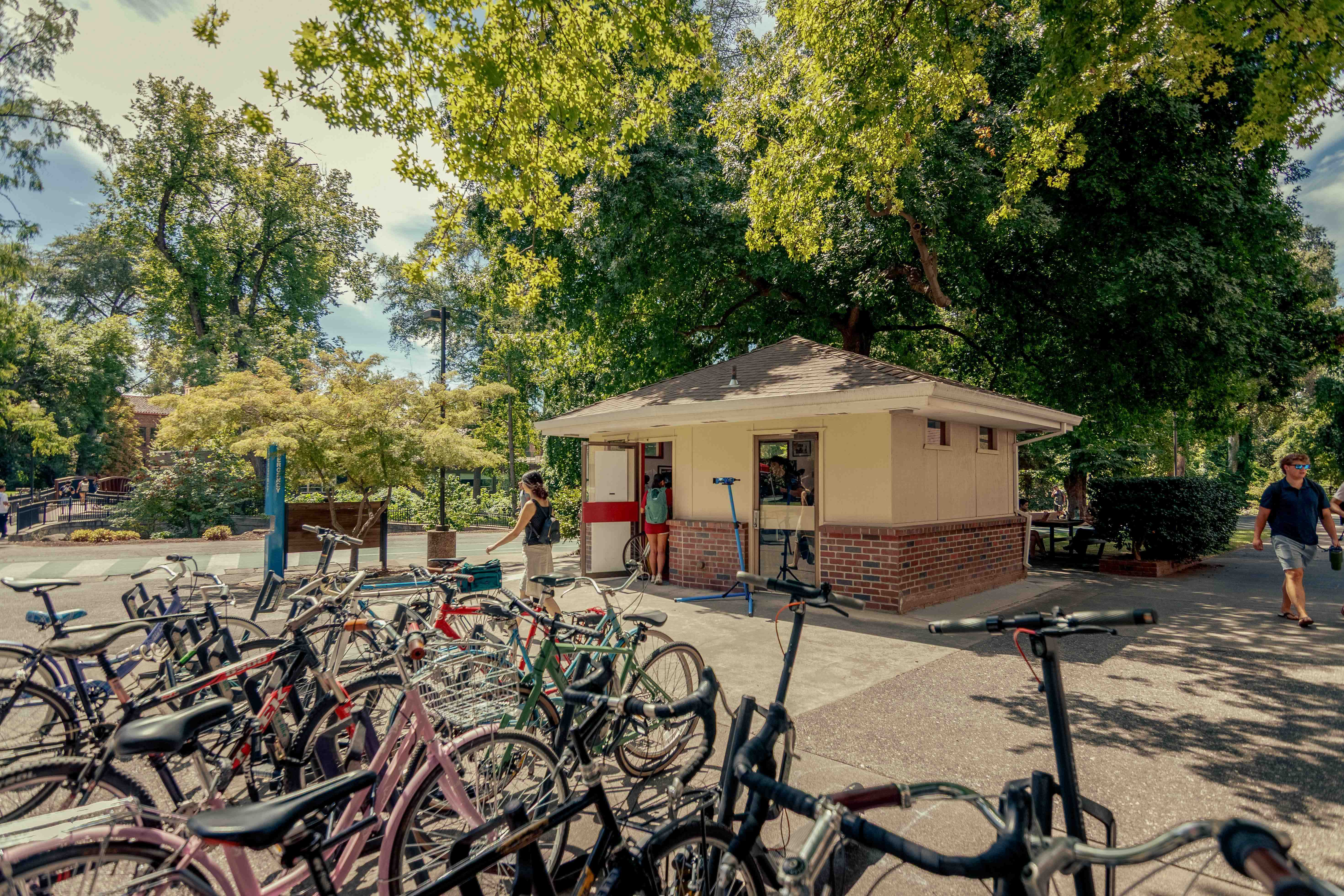 The Bike Hub's new location, the former Holt Station outside Holt Hall, is seen on Tuesday, Aug. 25, 2026 in Chico, Calif.  The Bike Hub, a program of Adventure Outings, offers low-cost bike maintainence, repairs, and upgrades to the campus community. (Dash Ferrero/AS Photographer/Associated Students of CSU, Chico)#asset:111705@4:alt