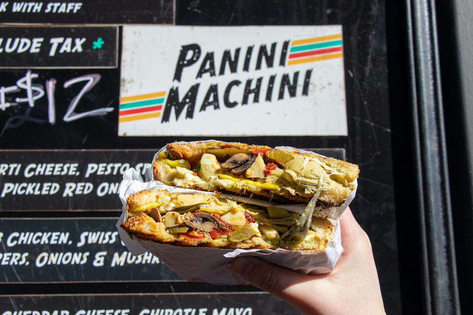 Photo of open face Panini Machini sandwich